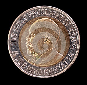 Head of a 20 shilling coin, issued by Kenya in 2005, depicting the portrait of the First President