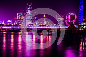 Head above water and Cityscape view, South Shore, River Thames London