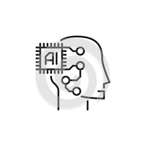 Hand and AI Chip vector Artificial Intelligence concept thin line icon