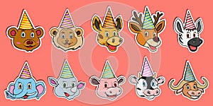 Head Animal Sticker Set. For Logo, Sticker and Birthday Pary Theme photo