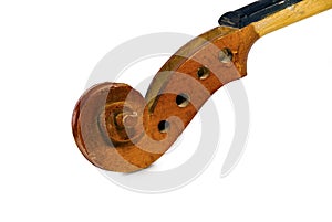 Head of Antique Violin On White
