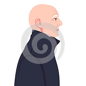 Head of a bald old man in a coat in profile