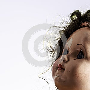 Head of beatiful scary doll like from horror movie