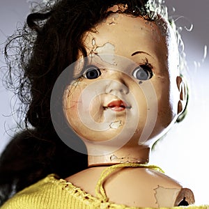 Head of beatiful scary doll like from horror movie