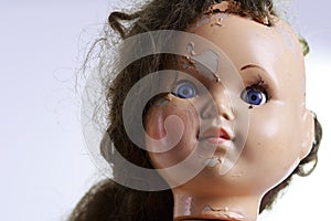 Head of beatiful scary doll like from horror movie