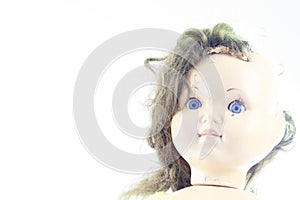 Head of beatiful scary doll like from horror movie