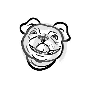 Head of Boston Terrier Breed of Dog Smiling and Licking His Nose Mascot Retro Style