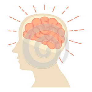 Head with brain icon, cartoon style