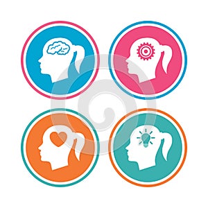 Head with brain icon.Female woman symbols.