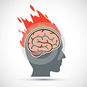 Head with the brain inside is on fire photo