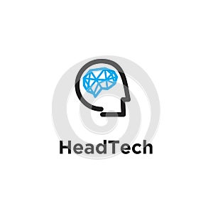 Head Brain metric line logo vector icon design illustration isolated white background