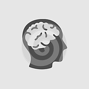 Head with brain vector icon eps 10. Simple isolated illustration