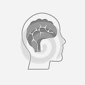 Head with brain vector icon eps 10. Simple isolated illustration