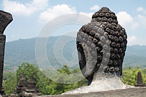 Head of Buddha statue in Borobudur temple,Java, Indonesia