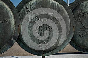 Head of Bull, Detail of the Ancient Macedonian Shields, near Great Alexander Statue, Thessaloniki