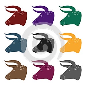 Head of bull icon in black style isolated on white background. Rodeo symbol stock vector illustration.