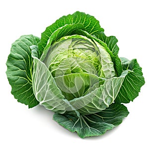 Head of Cabbage Isolated on a White Background, Transparent Food Culinary Object, Organic Vegetables, Raw Leafy Green Veggies