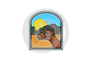 head of camel in desert logo design use modern style