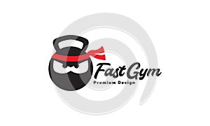 Head cartoon ninja with gym logo design vector icon symbol illustration