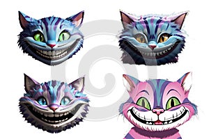 Head of a Cheshire cat with a smile. Concept - toys, fairy tales. Illustration of stickers on a transparent background.