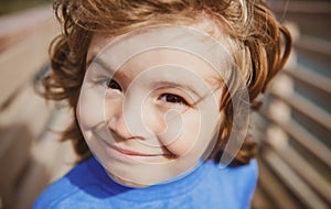 Head close up. Close up head shot of child. Kids face, little boy portrait.