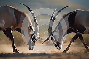 Head-on collision, Gemsbok engage in a high-stakes fight for dominance