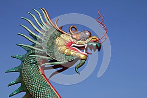 Head of Colorful of dragon statue with blue sky