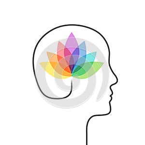 Head and colorful lotus concept, flower in bloom made of colourful petals