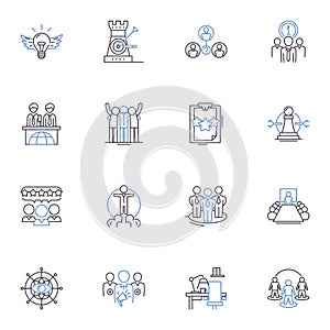Head corporation line icons collection. Leadership, Management, Success, Innovation, Growth, Expansion, Profitability