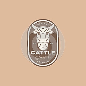 head cow fat meat livestock cattle milk grill roasted badge vintage logo design vector icon illustration