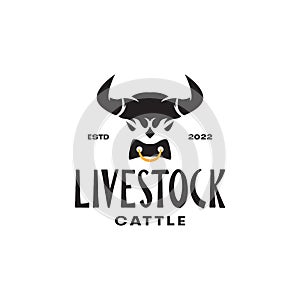 Head cow livestock cattle retro colored logo design vector graphic symbol icon illustration creative idea