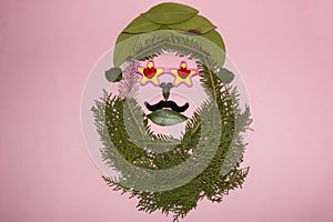 head of creatively arranged leaf, with short hair and a large beard