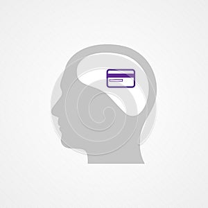 Head and credit card. Concept of online shopping, transaction. Vector illustration, flat design