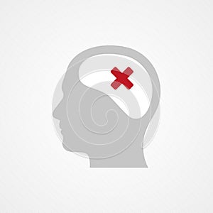 Head and cross mark. Concept of wrong, negative, problem, conflict. Vector illustration, flat design