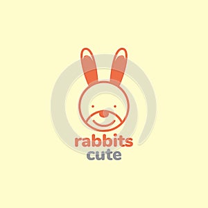 Head cute cartoon rabbit long ears logo design vector graphic symbol icon illustration creative idea