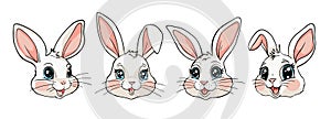 Head of a cute little bunny with big eyes and pink ears, set of Easter masks, flat vector illustration, farm animal