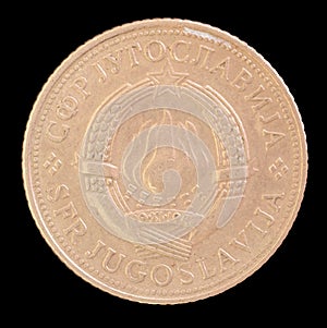 Head of 5 dinar coin, issued by Yugoslavia in 1971 depicting the Coat of arms of the Socialist Federal Republic of Yugoslavia photo