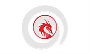 Head dragon in circle flat red colour logo template Vector illustration