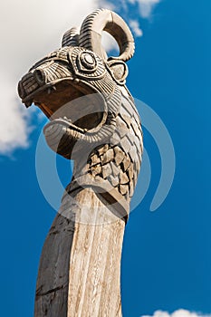 Head of a dragon on the front of the Viking ship Drakkar