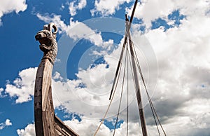 Head of a dragon on the front of the Viking ship Drakkar