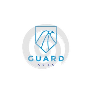 Head eagle falcon line with shield logo design vector graphic symbol icon illustration creative idea photo