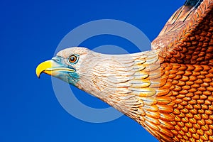 Head of eagle statue at Eagle Square on island Langkawi, Malaysia.