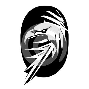 The head of an eagle stylized as a coat of arms. Good for tattoo. Editable vector monochrome image with high details isolated on