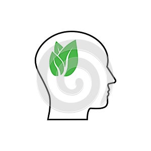 Head, eco thinking icon. Vector illustration, flat design