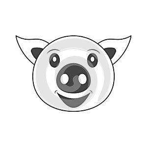 Head with face of cute pig icon and logo. Linear and outline vector cartoon illustration. Clipart and drawing on white background.