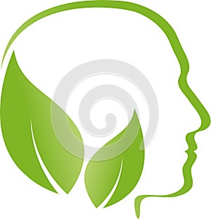 Head, face and leaves, alternative practitioner and human logo photo
