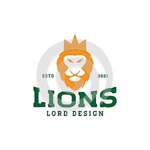 Head face lion with crown vintage colored logo design vector graphic symbol icon sign illustration creative idea