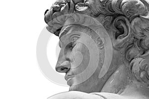 Head of a famous statue by Michelangelo - David from Florence, isolated on white