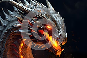 Head of Fantasy Dragon with fire,Ferocious monster.GenerativeAI.