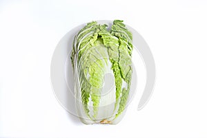 Head of fresh leafy Chinese cabbage with curly juicy leaves, isolated on white background. Healthy food concept, detox, fresh